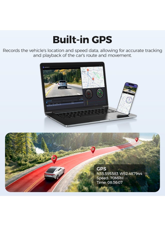 أزدوم كاميرا سيارة AZDOME M330 Max بدقة 4K أمامية و2.5K خلفية، كاميرتان، نظام ADAS، GPS مدمج، واي فاي 5G، تحكم صوتي، رؤية ليلية، ومراقبة 24 ساعة - Image 5